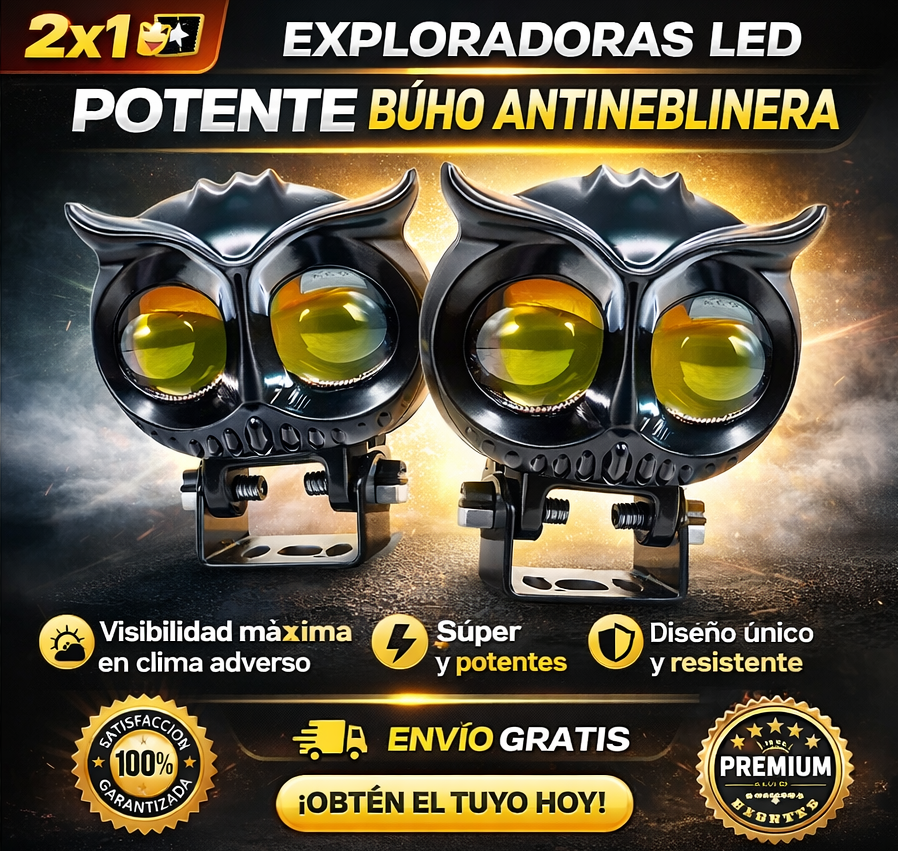 2X1 - EXPLORADORAS LED POTENTE BÚHO ANTINEBLINERA 🚀