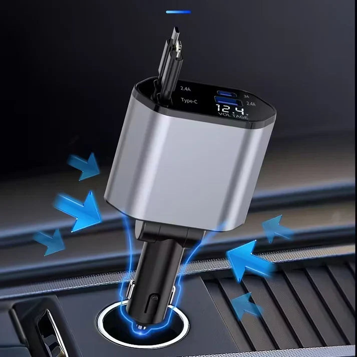 Cargador retráctil para carro 4 en 1 - Carga Rápida 🔋