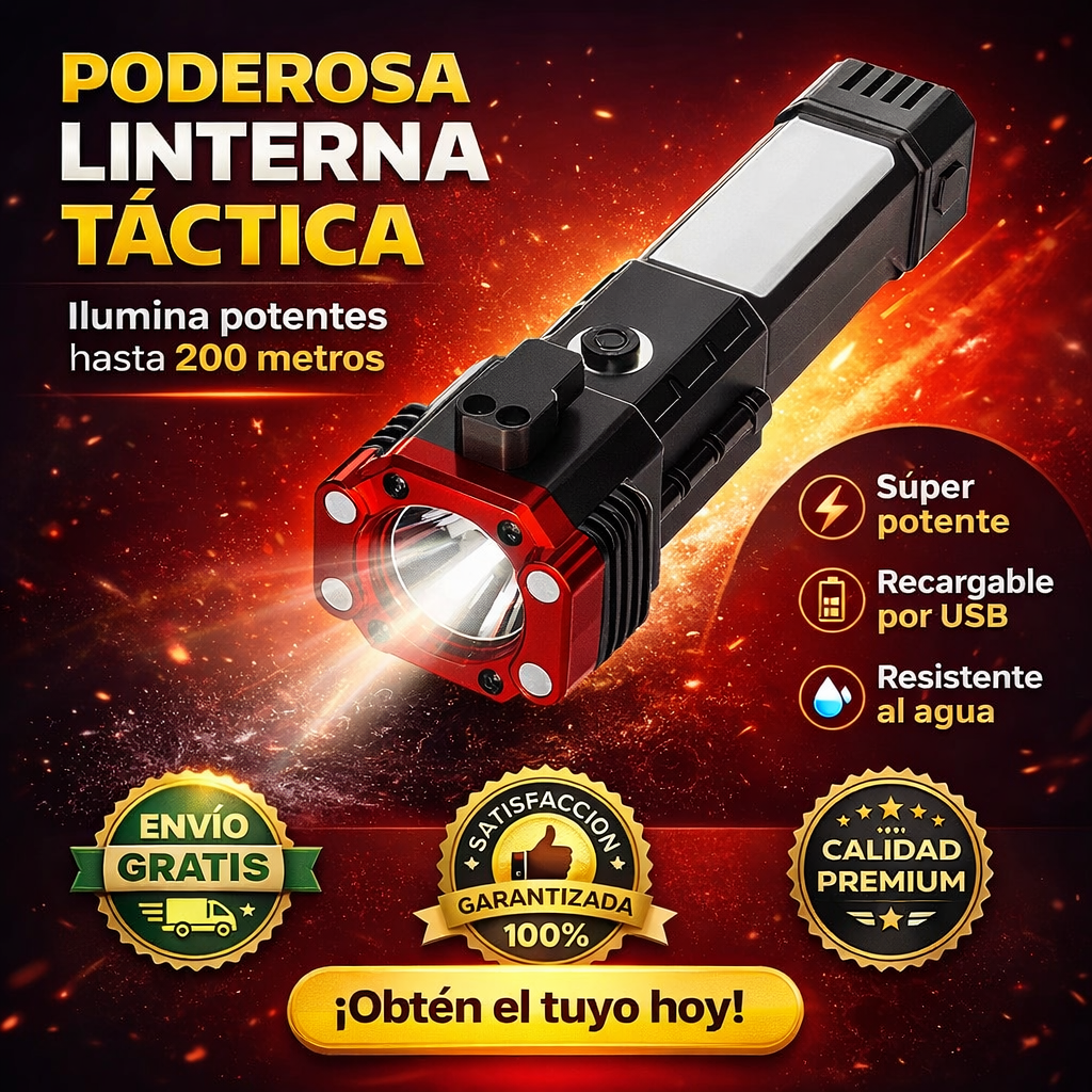 Linterna Táctica Pro Multiuso 4 en 1 🔧