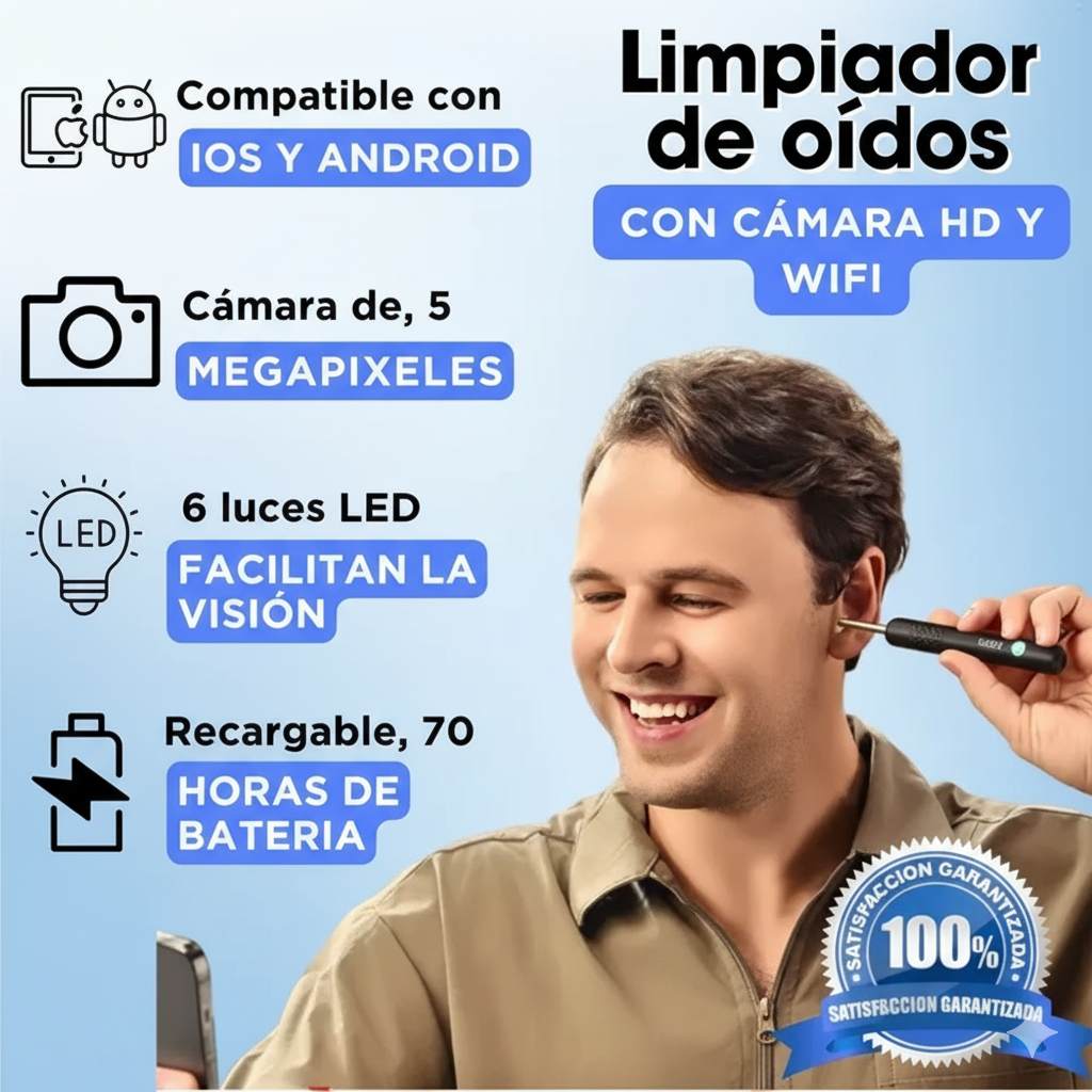 Limpiador de Oídos 360👂 - Cámara Integrada - Visualiza y elimina la cera en segundos.