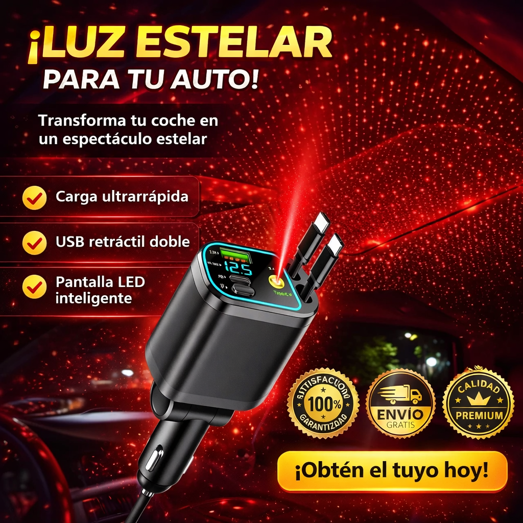 Cargador Retráctil 4 en 1 con proyector LED - CarPro®